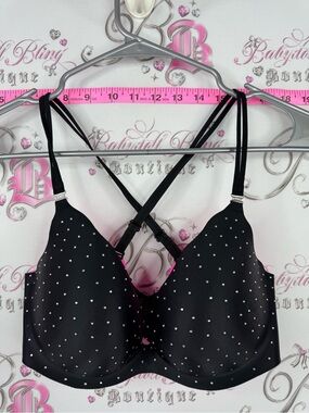 La SENZA rhinestone bra crystals Black Bra with Silver Dot Accents RARE